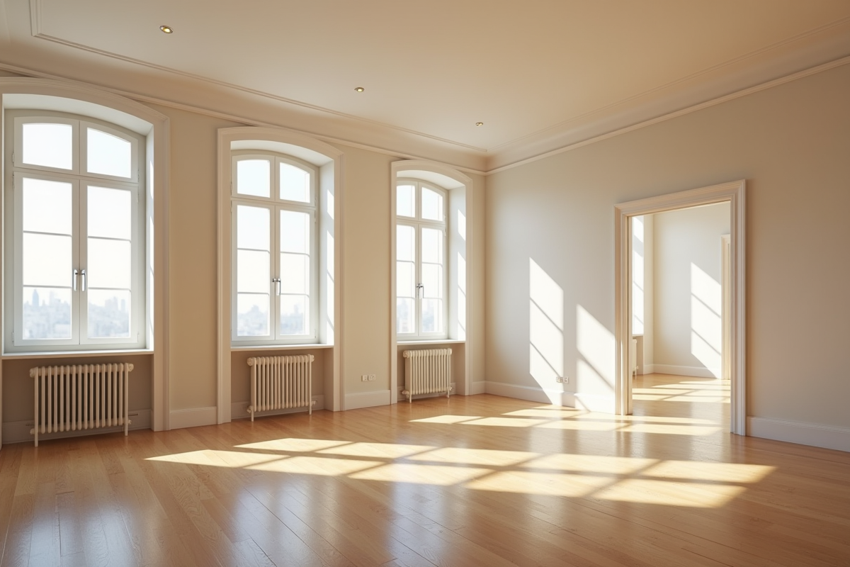 Appartement vide avec lumière naturelle et détails français