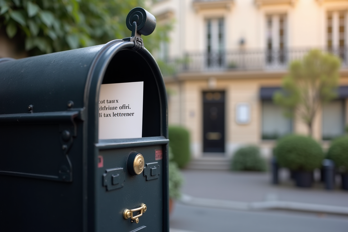 Boite aux lettres avec courriers fiscaux devant immeuble parisien