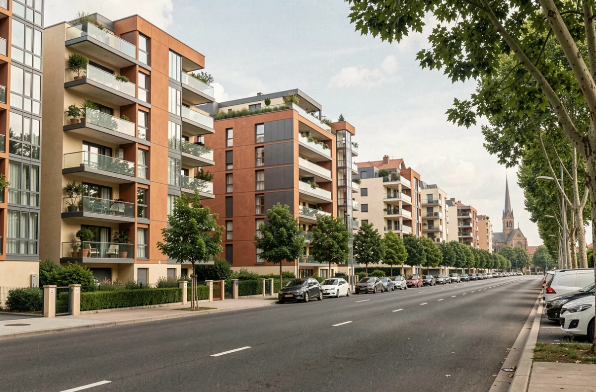 Programme immobilier Bouygues Immobilier dans les Yvelines avec immeubles contemporains et balcons vitrés