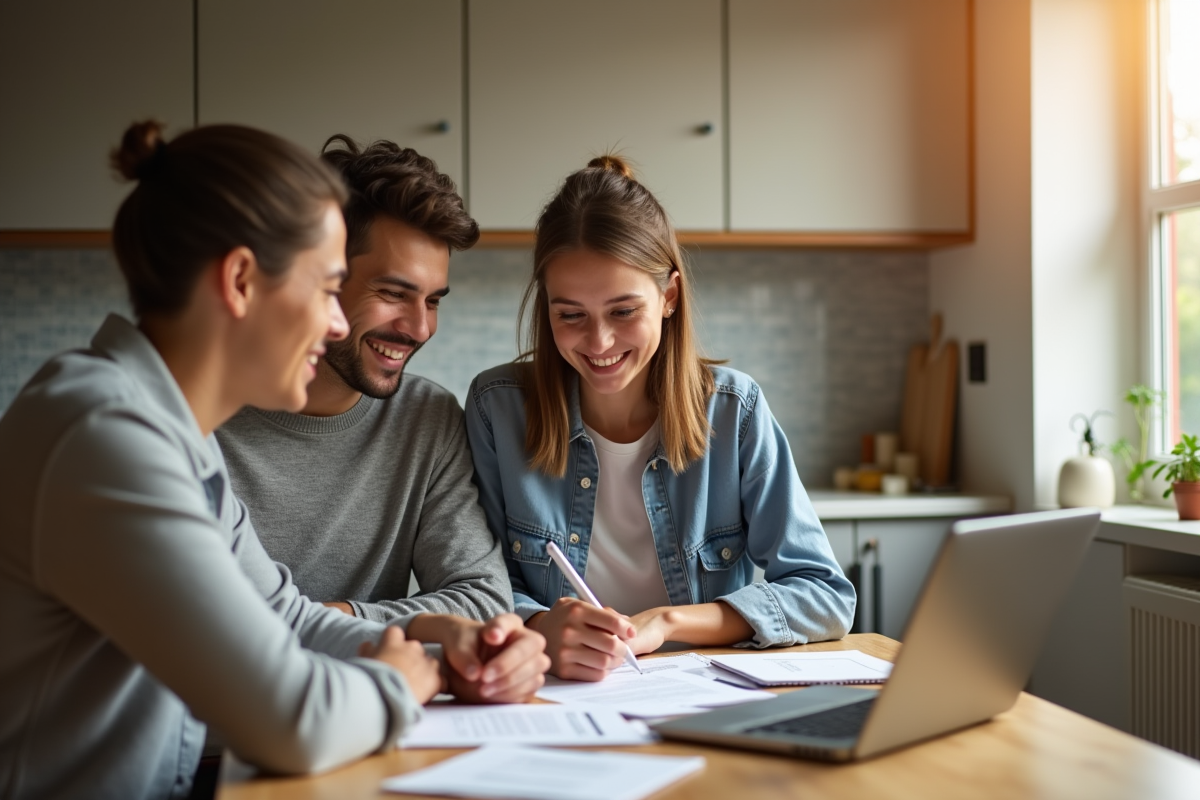 Jeune couple discutant de prêt immobilier avec conseiller