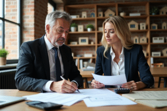 Homme et femme en réunion dans un bureau lumineux