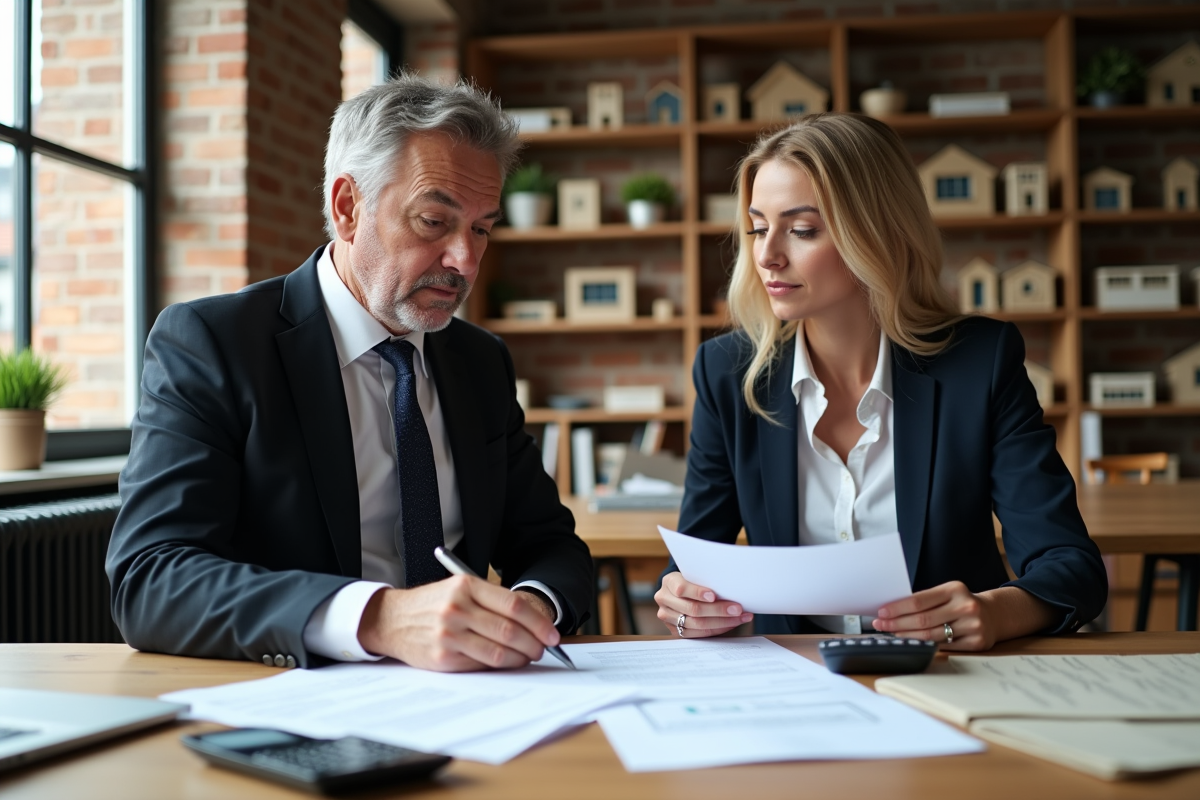 Homme et femme en réunion dans un bureau lumineux