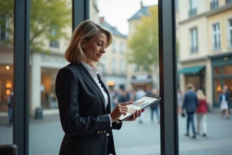 Femme d'affaires dans un bureau immobilier avec graphique