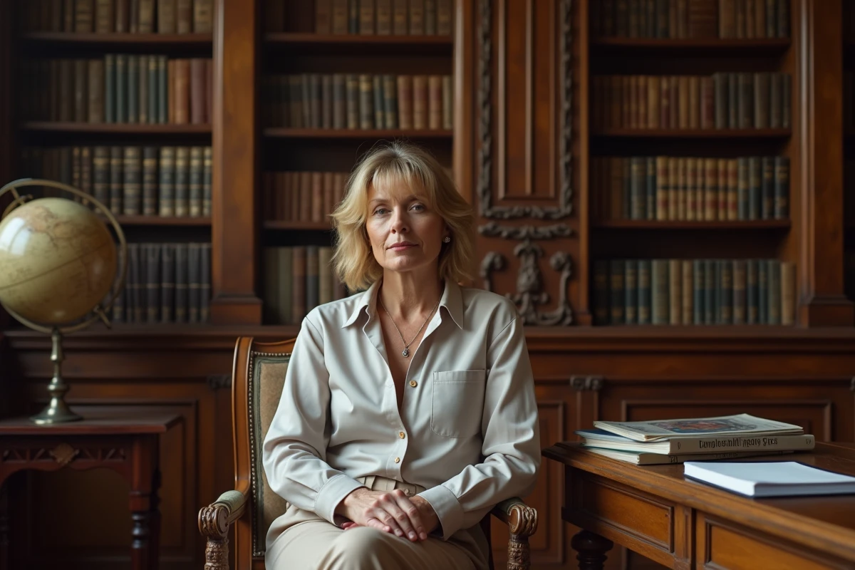 Femme dans la bibliothèque du Château de Groussay