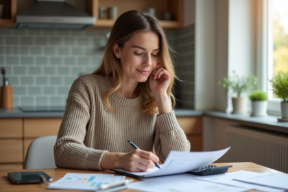 Jeune femme en intérieur faisant ses comptes de budget
