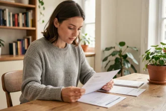 Femme consultant un devis d'assurance habitation pour son appartement en location