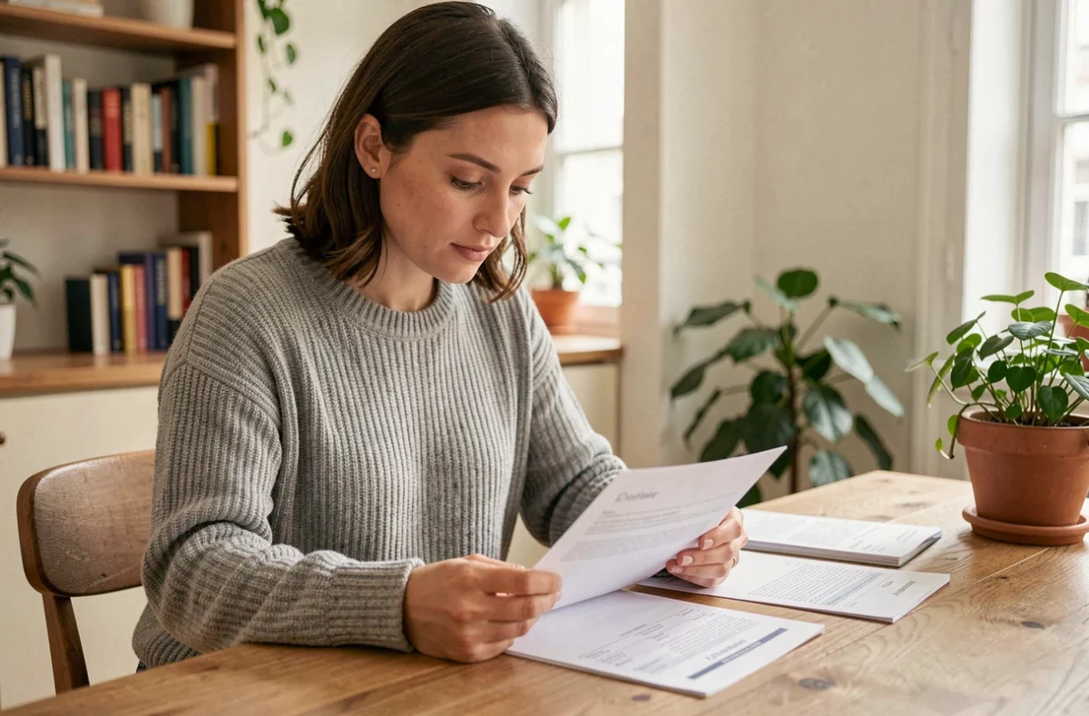 Femme consultant un devis d'assurance habitation pour son appartement en location