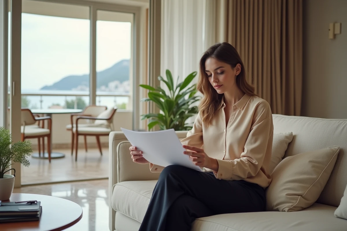 Jeune femme dans un salon moderne à Monte Carlo