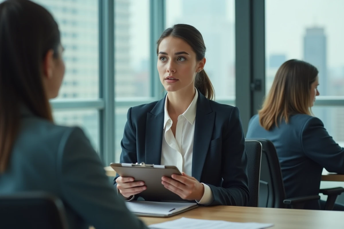 Jeune femme en reunion dans un bureau moderne