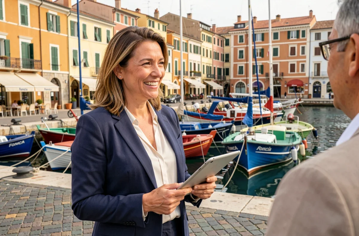 Conseillère de Foncia Nice Le Port présentant des services de gestion locative près du vieux port de Nice