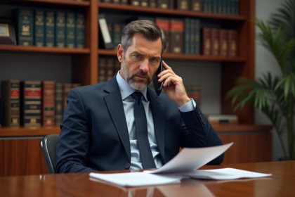 Homme d'affaires en costume dans un bureau juridique