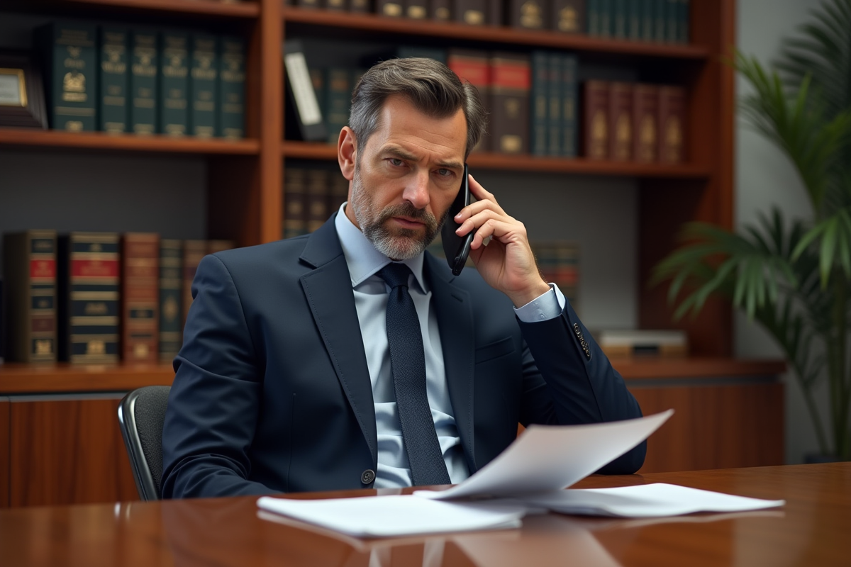 Homme d'affaires en costume dans un bureau juridique