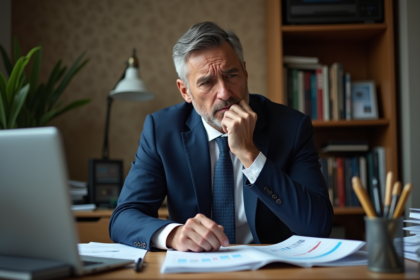 Homme d'affaires méditatif dans un bureau à domicile