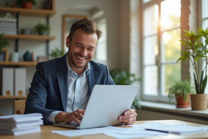 Homme d'affaires souriant dans un bureau moderne