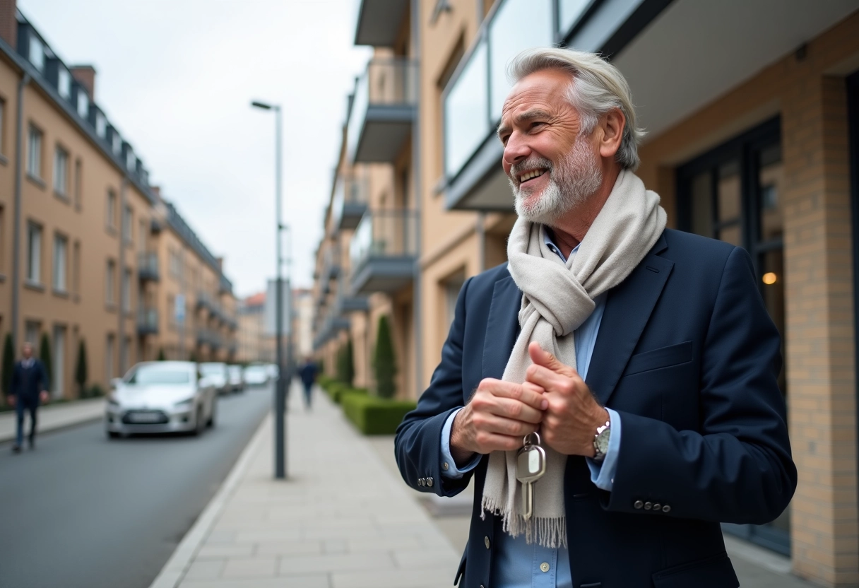 Homme avec clés devant immeuble à Rosny sous Bois
