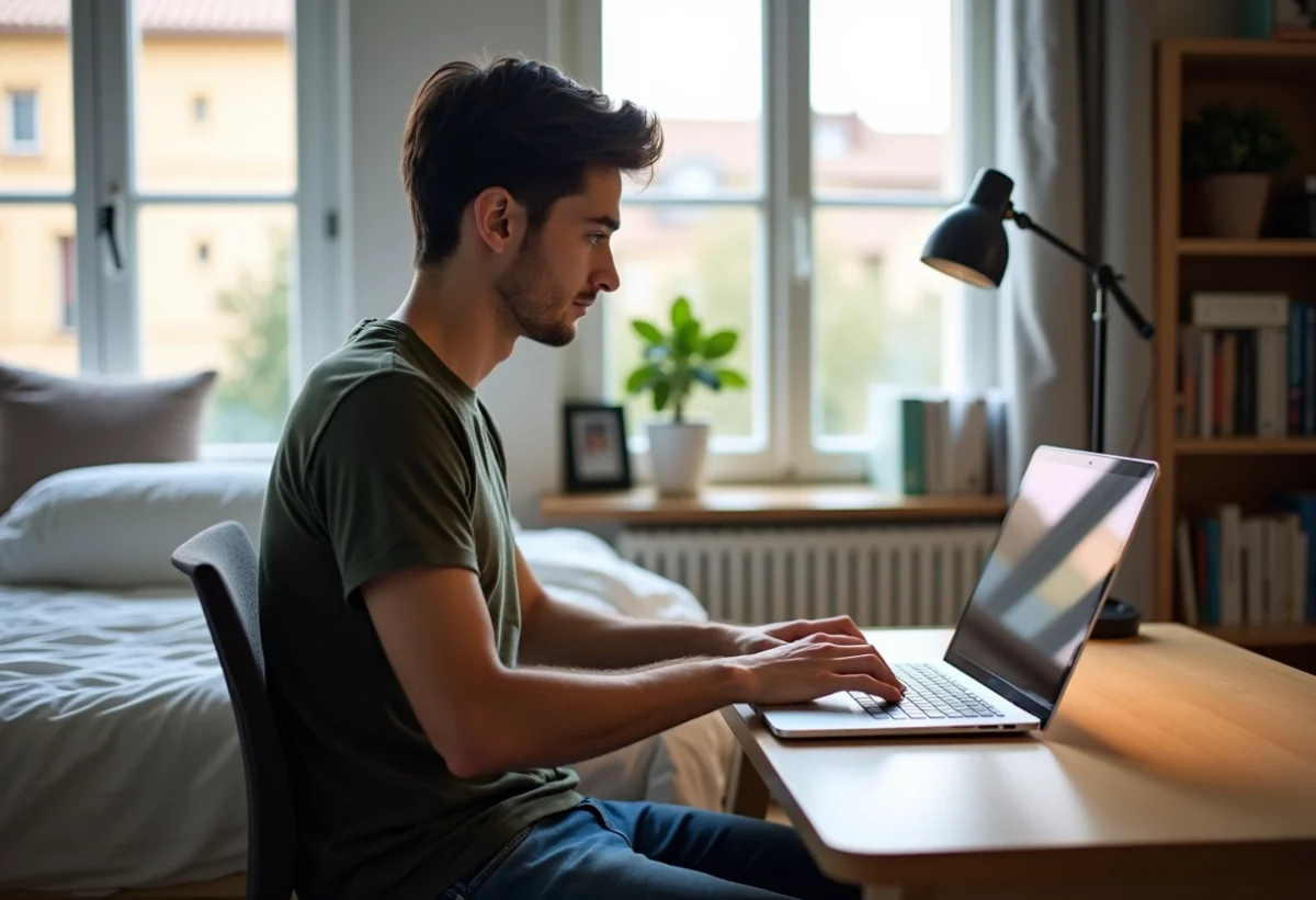 Étudiant de 20 ans sur son ordinateur à Perpignan
