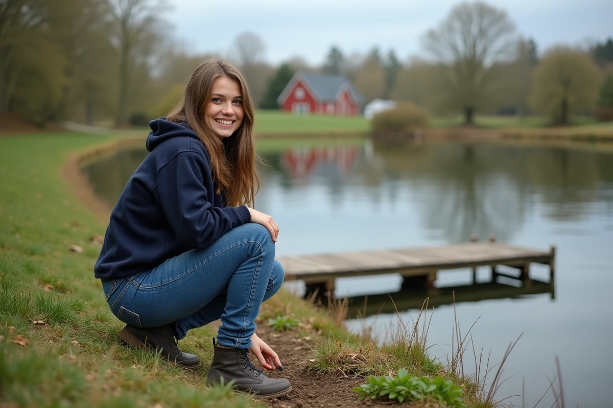 Jeune femme crouche près du bord du plan d