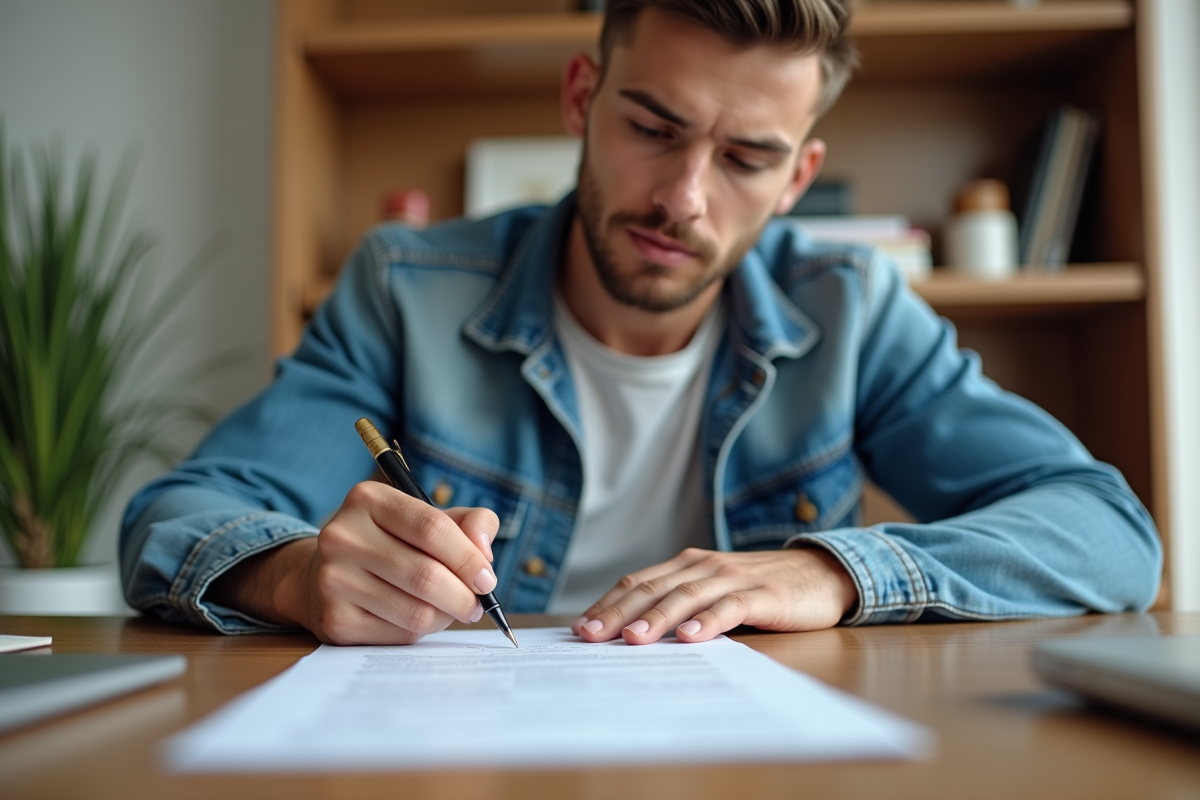 Jeune homme signant un contrat de location