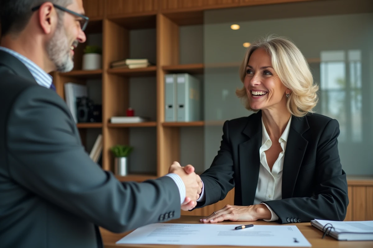 Notaire souriante serre la main d